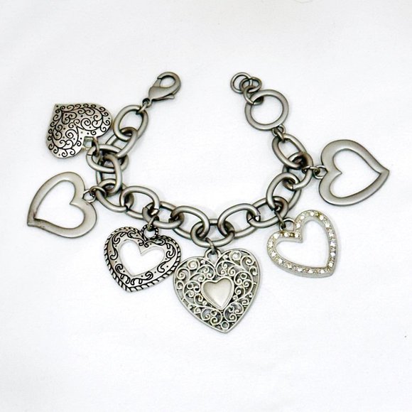 Chunky Heart Charm Bracelet Silver Tone - Picture 8 of 8